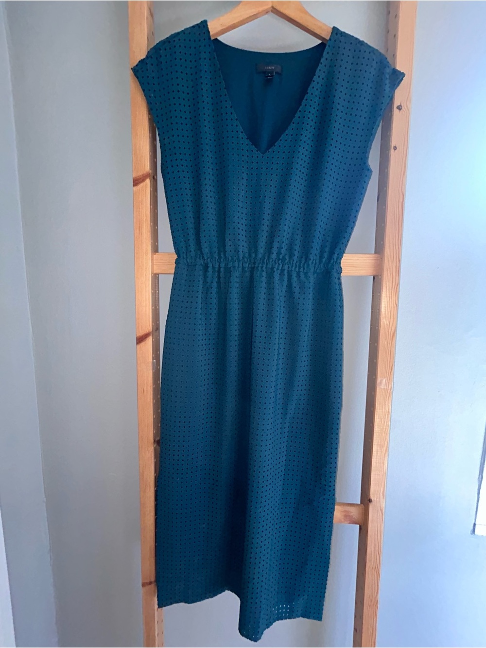 J. Crew Teal V-Neck Perforated Midi Dress